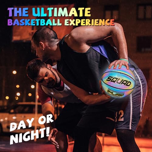SQUAD NightPlay Reflective Basketball Size 5, Size 7 - Cool Holographic Glow Basketball for Night Game, Ideal Gift for Boys Girls 10-14 Year Old, Cool Teen Toys - color: Reflective Dark, size: Size 5