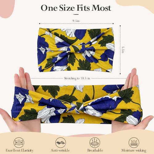 HSEM Headbands for Women 6-Pack – Boho Flower Wide Head Bands, Non-Slip Thick Hair Bands – Large Knotted Soft Stretchy Sweatbands for Workout, Washing Face, Makeup, Running, Spa & Yoga - color: X-Colorful-2-14