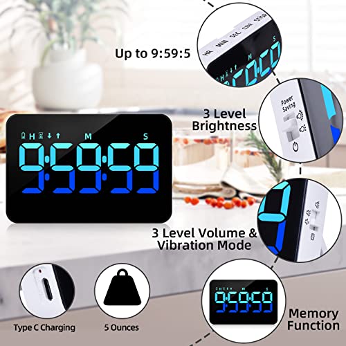 PERSUPER Kitchen Digital Timer, Count Down Up, Rechargeable, Vibration Mode Adjustable Volume and Brightness LED Display, Time Management Cook, Desk, Kids Adults Study Teaching, Kitchen Gadgets Blue - color: Blue