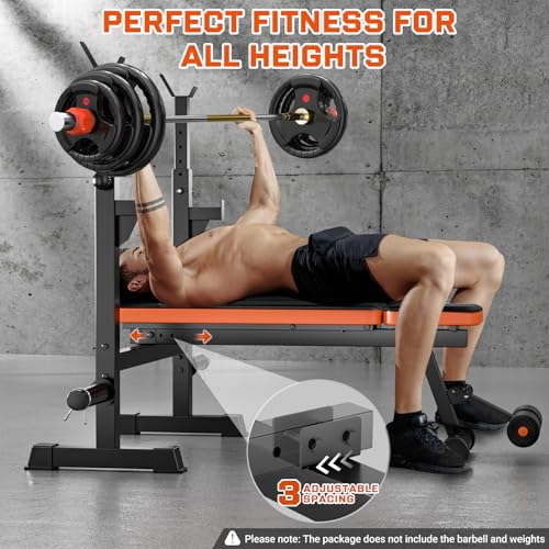 Adjustable Weight Bench with Squat Rack, 770lbs Heavy Duty Olympic Bench Press for Home Gym, Multi-Function Flat Incline Workout Bench Family Strength Training with Removable Foot Catch