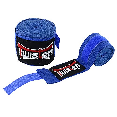 TWISTER FIGHT WEAR Boxing Hand Wraps 180" (4.5 Meter) – Premium Cotton-Polyester Blend with Thumb Loop and Hook & Loop Closure for Boxing, MMA, Muay Thai & Kickboxing - color: Blue (1 Pair)