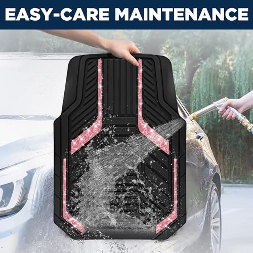 PIC AUTO Car Floor Mats, Hot Pink Sparkly Crystal Bling Glitter Car Mats Set, Front and Rear Heavy Duty Rubber Car Mats with Anti-Slip Backing, All Weather, Trim-to-Fit for SUVs, Trucks, Sedan, Vans - color: Hot Pink Glitter
