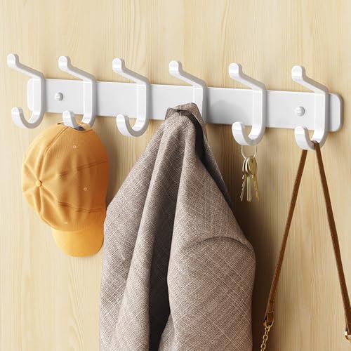 pickpiff Coat Rack Wall Mounted Heavy-Duty: Metal Coat Hanger 6 Hooks for Hanging Hat, Clothes, Robe, Keys, Backpack, Bathroom Towels, Jacket, Purse - Closet, Door, Entryway, Mudroom (White, 2 Pack) - color: White, size: 2 Pack