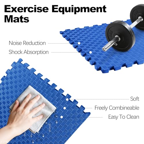 Elevon Puzzle Exercise Gym Flooring Mat, EVA Interlocking Foam Tiles Workout Mat for Home Gym, Fitness Equipment, MMA, Gymnastics, Shock-Absorbing Exercise Mat, Multi-Color - color: Blue, style: 1"Th, 6 Tiles (24 Sq Ft)