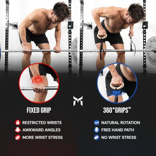 KENSUI 360 Grips Rotating Pull Up Handles, Pair | Rotating handles attach to bars, cables, bands and barbells for pull ups, rows, pulldowns and grip training
