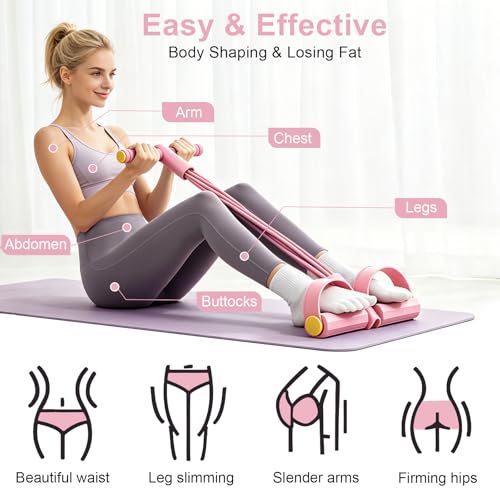 Pedal Resistance Band with Handle, 6-Tubes Tesistance Bands with Handles, Natural Rubber Foot Pedal Resistance Band, Multifunctional Exercise Bands for Abdomen, Waist, Leg, Arm - color: Pink