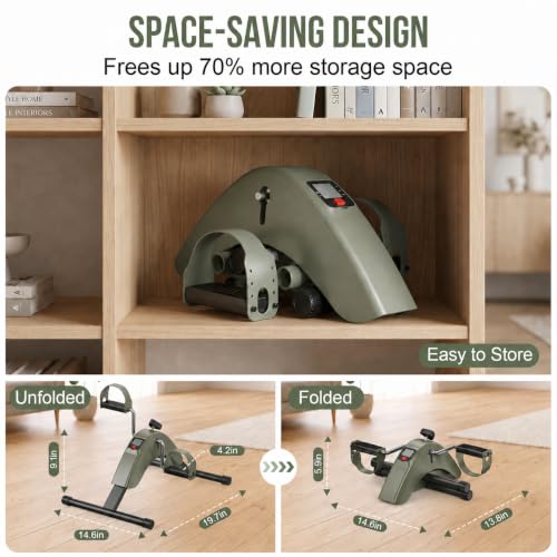Under Desk Bike Pedal Exerciser for Leg & Arm | Foldable Mini Exercise Bike with LCD Display for Home & Office - color: GREEN