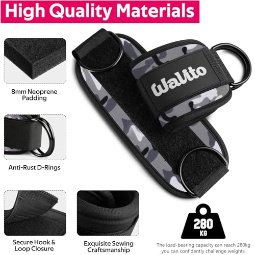 WALITO Gym Ankle Straps for Cable Machines Women & Men - Glute Kickback Ankle Cuff, Adjustable Cable Machine Accessories for Leg Extensions, Hip Abductors & Lower Body Workouts - color: Pair-Camouflage