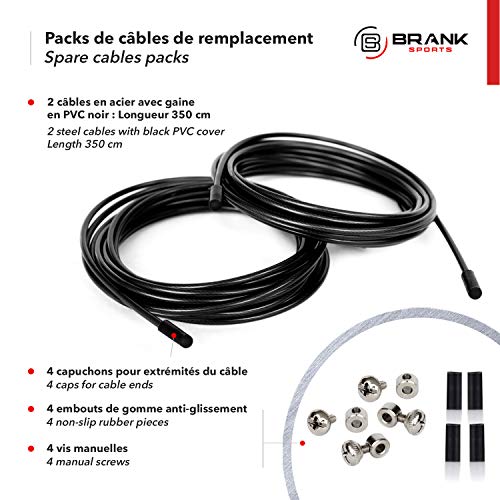 BRANK SPORTS® Pack of 2 Replacement Steel Ropes for all Jump Ropes | Length 12' | 2 Diameters and 7 Colors to Choose From | Replacement Bindings Included | Ideal for Advanced to Double Under - color: Black