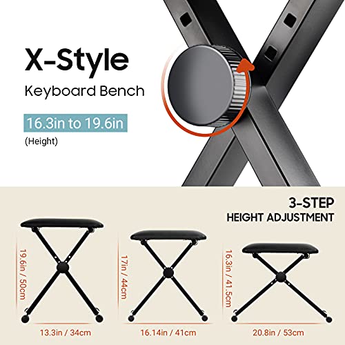 CAHAYA Keyboard Bench X-Style Height Adjustable 16.3-19.6in Padded Cushion Piano Stool Bench Keyboard Chair for Keyboards Piano CY0257 - color: Black, style: Standard Version