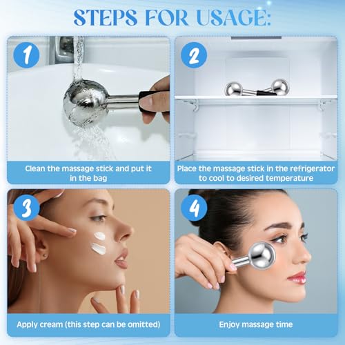 Baderke 2 Pcs Ice Globes for Face Stainless Steel Cooling Globes Unbreakable Cooling Roller Women Ice Balls Cryo Sticks Facials Skin Care for Dark Circles, Puffiness(Silver (Black Handle)) - color: Silver (Black Handle)