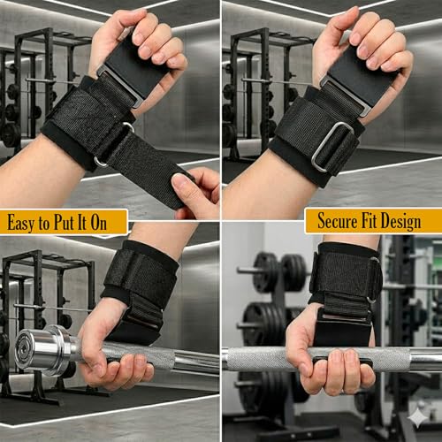 Weight Lifting Hooks (Pair) 600 lbs Capacity, Heavy Duty Wrist Straps with Padded Grip Support for Deadlifts, Pull Ups, Rows & Shrugs, Gym Hooks for Men & Women with Gym Towel