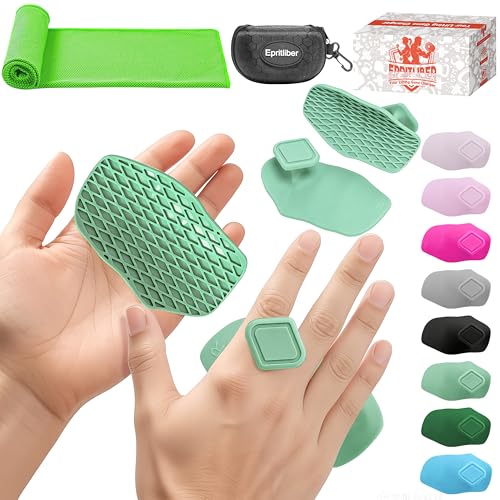 Large Anti-Slip Gym Workout Grips for WeightLifting,Silicone Hand Protector | Gym Towel,Storage Case,Ergonomic Rubber Gym Gloves for Men Women,Gym Hand Palm Protection Pads for Dumbbell,Barbell,Rypt - color: Sage Green