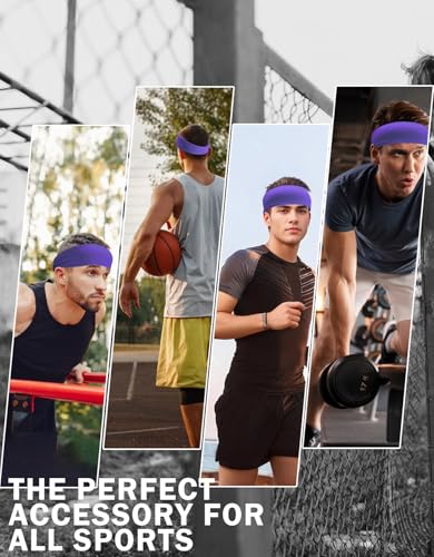 Headbands for Men & Women, Sweat Headband Non-Slip Sweatband Sports Running Cycling Yoga Basketball Workout Football Training - color: Purple Pack