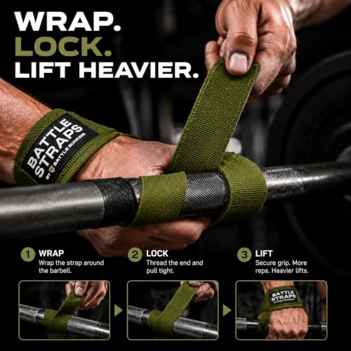 Battle Bunker Lifting Wrist Straps for Weightlifting - Deadlifts & Pull-Ups | Improve grip strength during strength training.Reduce wrist pain with these cotton lifting straps,gym straps for men & women - color: OD Green