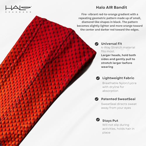 Halo Headband Bandit - 4" Wide Pullover Sweatband Running Headband Men Women Absorbent Soft Comfortable.Channels Sweat Out of Your Eyes Keeps Hair in Place No-Slip - color: Fire