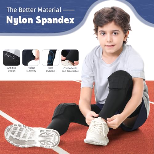 Newbyinn Knee Pad for Kid Youth 1 Pair, Black Padded Knee Leg Compression Sleeve for Basketball Football Volleyball Soccer Sport Boy Girl - size: Small