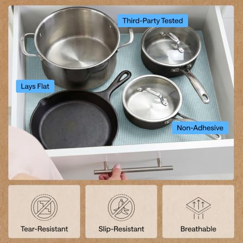 GORILLA GRIP powerGRIP Drawer Shelf and Cabinet Liner, Thick Strong Hold, Non-Adhesive Liners Protect Kitchen Cabinets and Cupboard, Bathroom Drawers, Easy Install, Breathable Mat, 12" x10', Spa Blue - color: Spa Blue, size: 12" X 10', style: 12" x 10'