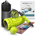 321 STRONG 5 in 1 Foam Roller Set with Hollow Core Deep Tissue Massager, Muscle Roller Stick, Stretching Strap, Spikey Plantar Fasciitis Ball, and Carry Bag, with 4K eBook - color: Bright Lime