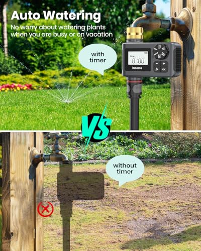 Sprinkler Timer with Brass Inlet and Outlet, Programmable Water Timer for Outdoor Garden Hose, Hose Timers with Rain Delay/Manual/Auto Mode, Drip Irrigation and Lawn Watering System, 1 Outlet - size: 1 Zone-Brass Inlet Outlet
