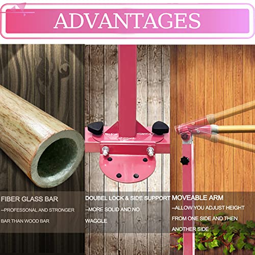 Gymnastics Bar for Kids Girls Ages 3-15 with Ring for Home Indoor Training Equipment- Steady Steel Construction, Anti-Slip, Easy to Assemble, 3' to 5' Adjustable Height - color: PINK, size: 4.8FT, style: WITH RING