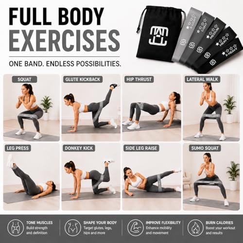 GOCHA Resistance Bands Set of 5 for Exercise & Fitness – Loop Resistance Bands with Carry Bag, Natural Latex Workout Bands for Strength Training, Physical Therapy, Yoga, Pilates, Home Gym (5-40 lbs) - color: Black Set