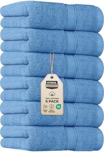 Utopia Towels 6 Pack Premium Hand Towels Set, 16 by 28 inches, 100% Ring Spun Cotton, Ultra Soft and Highly Absorbent 600GSM Towels for Bathroom, Gym, Shower, Hotel, and Spa, Electric Blue - color: Electric Blue, size: 6 Hand Towels