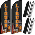 Mindsoft 2 Pack Liquor Feather Flag 8.2 Feet Tall Advertising Swooper Flag Banner Stand Signs with Pole and Ground Stake for Outdoor Business Market Store - style: Liquor