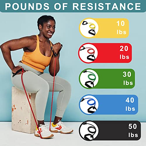 Resistance Bands with Handles, Single Resistance Bands, Exercise Bands with Handles, for Resistance Training, Physical Therapy, Home Workouts, Fitness, Pilates - color: blue-40lbs