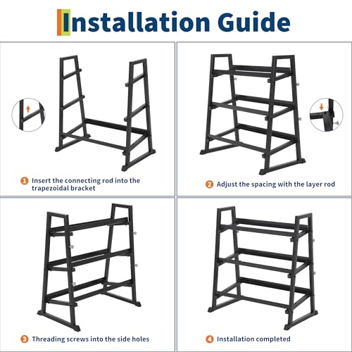 3-Tiers Dumbbell Rack, 1300LB Capacity Adjustable Weight Rack for Home Gym, H-Frame & Trapezoidal-Frame Weight Stand for Dumbells, Kettlebells, Barbells, Weight Plates - size: 34.44 x 7.09 x 18.73 Inch