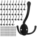Homanu 40 Pack Coat Hooks Heavy Duty, Metal Three Prongs Large Coat Hooks Wall Mounted with 80 Screws, No Rust Black Rustic Wall Hooks for Hanging Towel, Coat, Scarf, Bag, Hat, Cup, Key - color: 40 Pcs Black