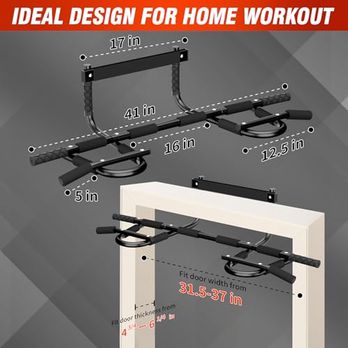 Pull Up Bar for Doorway, Upgrade Chin up Bar for Doorway Without Screws, Portable Strength Training Door Frame Pull-up Bars, Door Workout Bar with Foam Grips for Home - color: Black