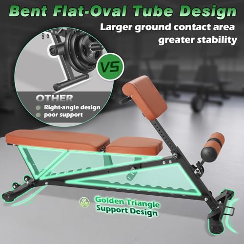 1000 LBS Adjustable Weight Bench with Roman Chair, Utility Workout Bench for home gym MAX Sit/Decline/Incline Up Bench Press Exercise Equipment 75°to -20°FID Strength Training - color: Brown