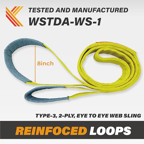 2-Ply Lifting Sling Straps 2”x 15ft - 6200lbs Vertical Capacity Heavy Duty Flat Eye Lift Sling, for Rigging Moving Towing Hoisting -1Pack - Kodiak Straps - color: 1 PACK, size: 2inch x 15ft
