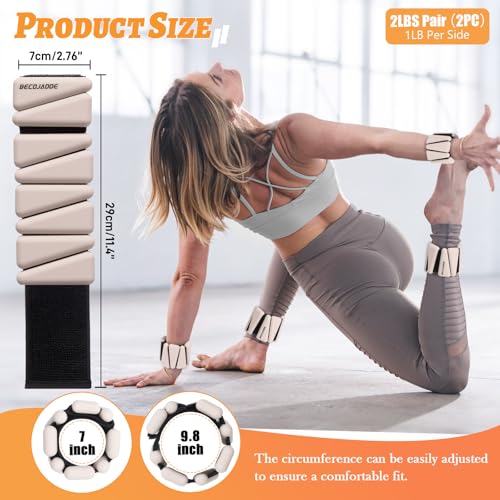 BECOJADDE Ankle Weights Set of 2 (1 lb/2 lb/3 lb Each) Adjustable Wrist Weights for Women Men Wearable Arm Leg Weight for Pilates, Running, Walking, Workout, Yoga - color: Beige, size: 2 Lb Pair (1 Lb Each)