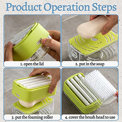 Multifunctional Foaming Soap Box for Soap Holder,Laundry Cleaning Brush | Portable Scrubbing Soap Dispenser Roller,Soap Cleaning Storage Foaming Box for Home Bathroom Kitchen - color: Blue
