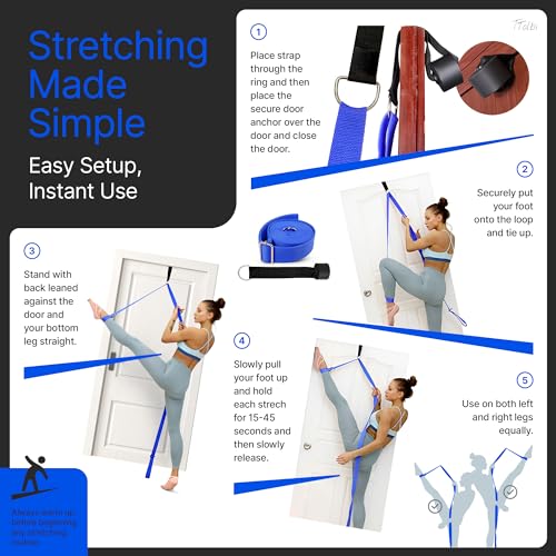 Leg Stretcher Strap with Door Anchor and Resistance Band, Splits Trainer | Home Flexibility Trainer for Splits, Ballet, Dance, Cheer, Yoga, Gymnastics, Pole and Taekwondo, Kids to Adults, All Levels - color: Deep Blue