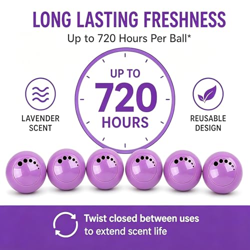 Knixmax Shoe Deodorizer Balls, Odor Eater Ball for Sneakers Boots Mules, Air Fresheners for Gym Gear Bags Lockers, Lavender scent, Pack of 6, Purple - color: 5. Purple: Lavender