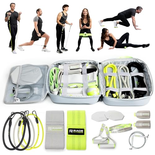 Ex Kit Home Gym Equipment with Carry Bag - 10Pcs Resistance Bands Kit with Handles, Door Anchor, Jump Rope, Booty Bands & More – Full Body Workout Bands Set for Strength, Cardio & Flexibility - color: Gray