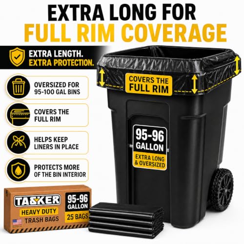 95-96 Gallon Trash Bags Heavy Duty (25 Bags w/Ties Value pack) Extra Large Trash Bags, 90 Gallon, 95 Gallon, 96 Gallon, 100 Gallon - size: 25 Count (Pack of 1)