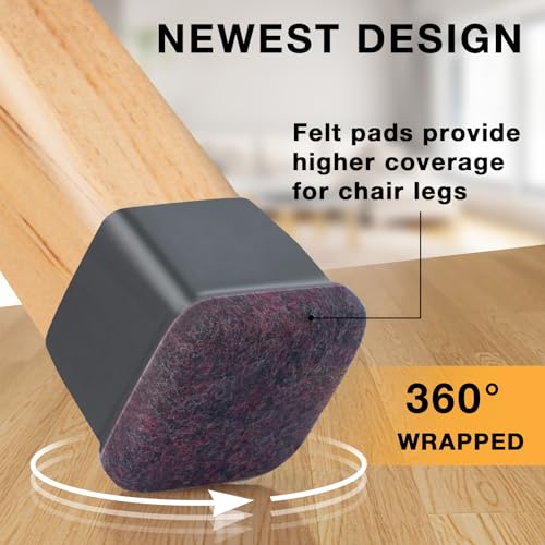 16-Pcs Square Silicone Chair Leg Floor Protectors, Thick & Durable | Protect Hardwood Floors from Scratches & Noise, Fit Dining Table & Bar Stool Legs (Fits 1-1/10" to 1-3/10") - size: L - 16 Pcs - Black