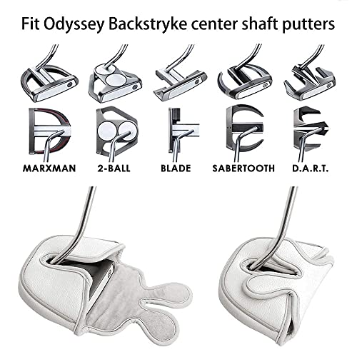 BigTeeth Golf Mallet Putter Head Cover Golf Club Protector Fit for Odessey Backstryke Centre Shaft Putter - color: White
