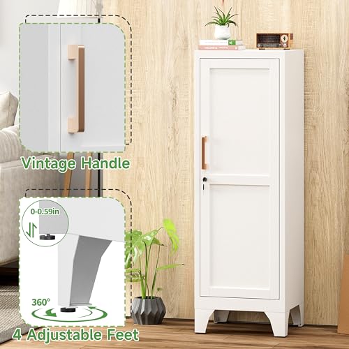 Metal Locker Storage Cabinet with Lock,Metal Cabinet Home Office Storage Cabinets with Doors and Shelves for Employees,School,Garage, Office, Gym, Home-Assembly Required(White) - color: White