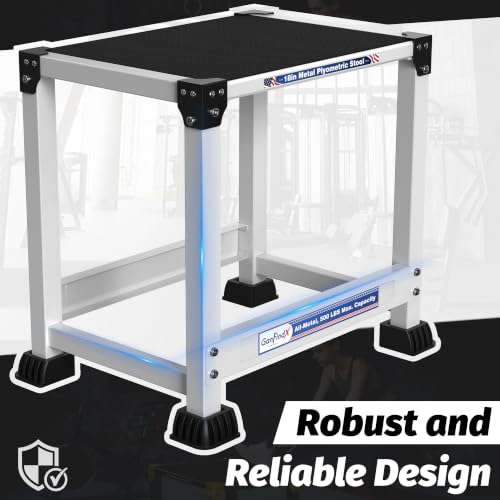 GanFindX Steel Plyo Box 18 Inch, Metal Jump Box for Home Gym Training | Plyometric Jump Box with 17*13" Anti-Slip Surface, Strength Training Step Box for Agility, Cardio,Fitness, White