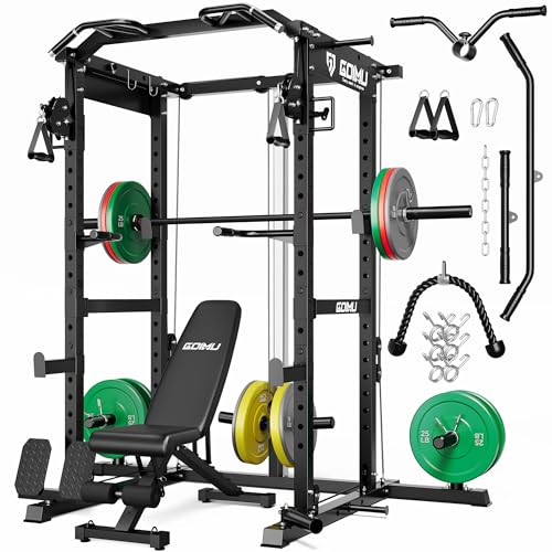 RH01 Power Cage Rack, 2000LBS Squat Rack with with Cable Crossover System&LAT Pull Down System, Multi-Function Workout Cage for Home&Garage Gym - color: Black, size: RH01 Power Cage with 290LB C Weights