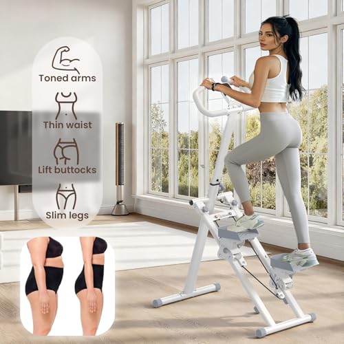 Stair Stepper for Home, Stair Master for Exercise at Home Folding Stair Stepper for Full-Body Workout Compact Stair Climber with Resistance/Phone Holder/Adjustable Handlebar & Pedals - color: White