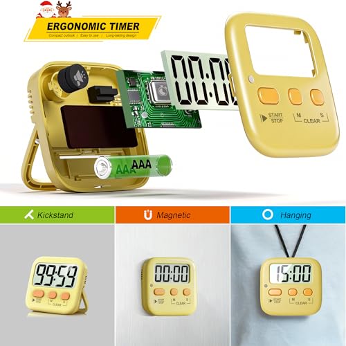 Antonki 2 Pack Digital Timer for Kids, Magnetic Countdown Kitchen Timers for Cooking, Egg, Classroom, Teacher, Exercise, Study, Oven - Battery Included - color: Yellow