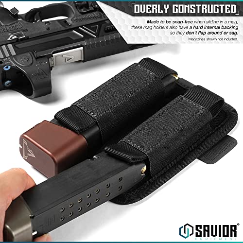 Savior Equipment Tactical Pistol Mag Pouch 9mm .40 45acp Open-Top Single & Double Stack Mag Holder Softshell Mags Storage Universal Magazine Carrier, Elastic Band to Hold Tight, Hook-Backed Panel - color: Olive Drab Green (2-Slot)