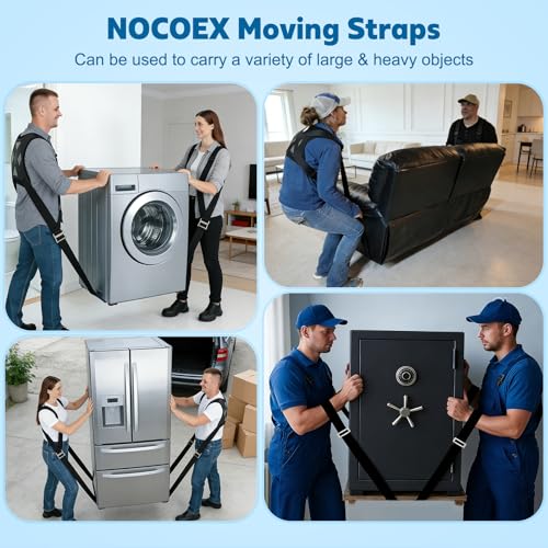 NOCOEX Moving Straps 2-Person for Lifting - Shoulder Lifting and Moving System with Back Support for Movers Easily & Safely Carry Furniture Appliance Mattresses Heavy Object Up to 880 lbs Like a Pro - color: Black