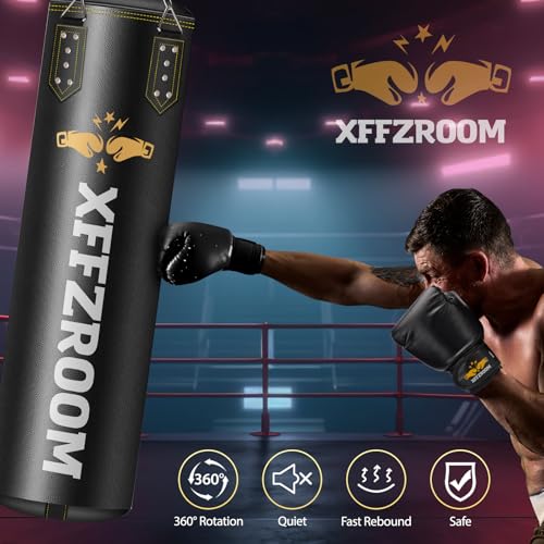 Punching Bag for Adults, 4ft PU Leather 6 in 1 Heavy Boxing Bag Set, Punching Bag with 12oz Boxing Gloves, Hand Wraps, Hanging Bag for MMA Karate Kickboxing Muay Thai Boxing Home - Unfilled - color: Yellow